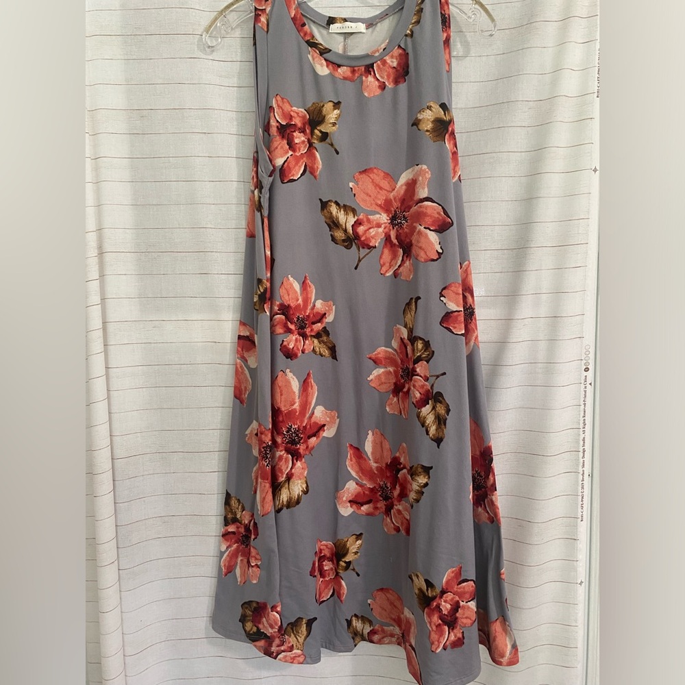 blue and pink floral dress